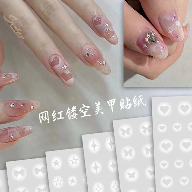 

1pcs 3D Nail Stickers French Tips Love Butterfly Self Adhesive Slider Airbrush Stencil Hollow Decal Sticker For Nails Decoration
