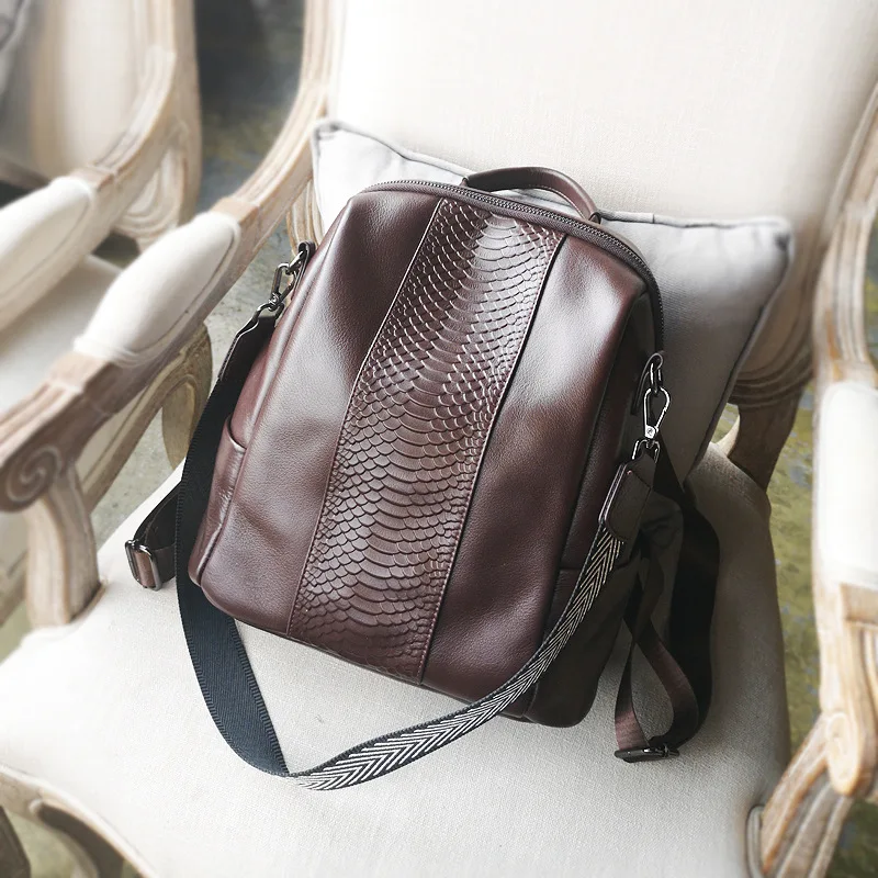 

2022 New Backpack Embossed Coffee One Shoulder Leather Women's Bag Large Capacity Fashionable Leisure Bag