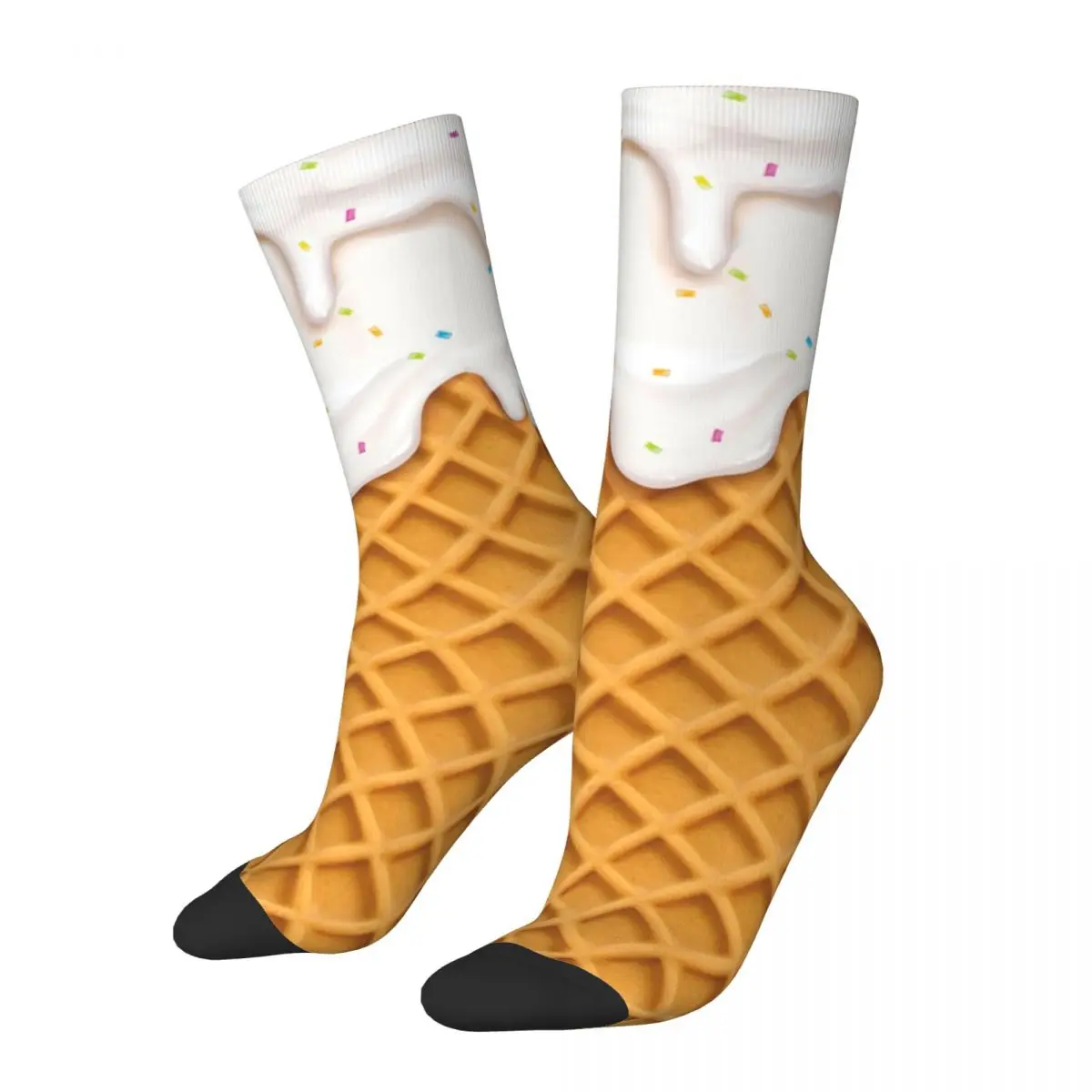 Hip-hop Vanilla Ice Cream Waffle Sports Socks Polyester Middle Tube Socks for Women Men Non-slip