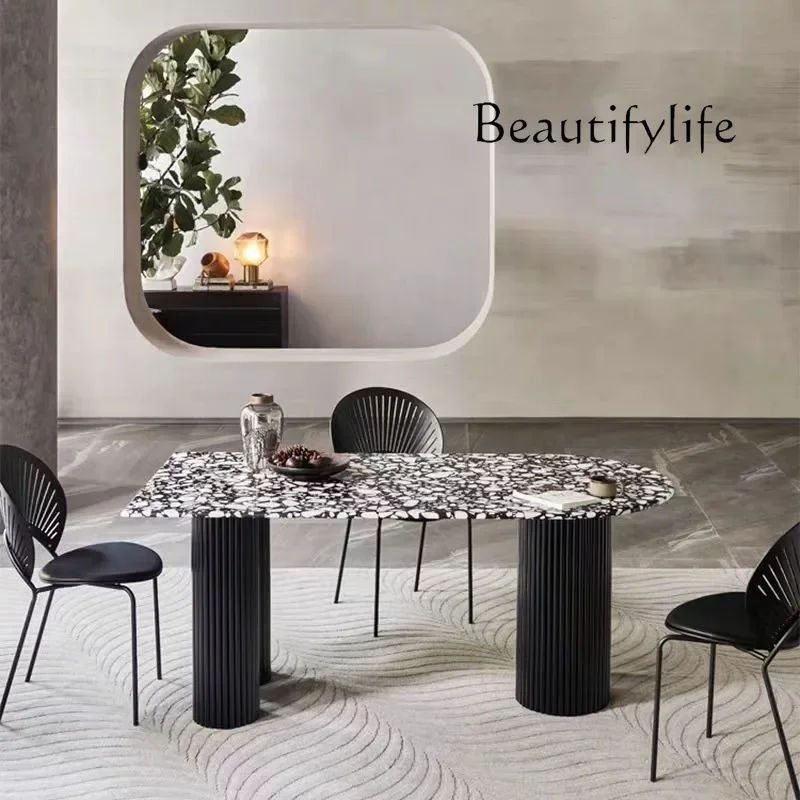Фото Обеденный стол F45 Black Peninsula из терраццо-мрамора, овальный, в римском стиле, с колоннами, из массива древесины №3