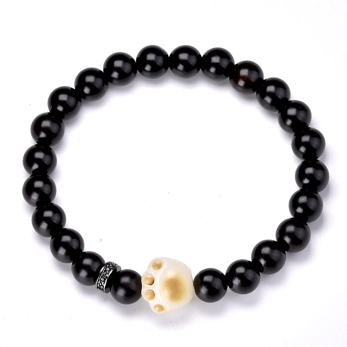 

8MM Natural Wood Beads Bracelet African Blackwood Cute Bodhi Root Carved Cat Paw Charm Copper Women Gift Ebony Green Sandalwood