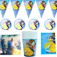 82pcslot birthday party tablecloth plates decora beauty beast theme tableware set cups hanging banner baby shower napkins flags