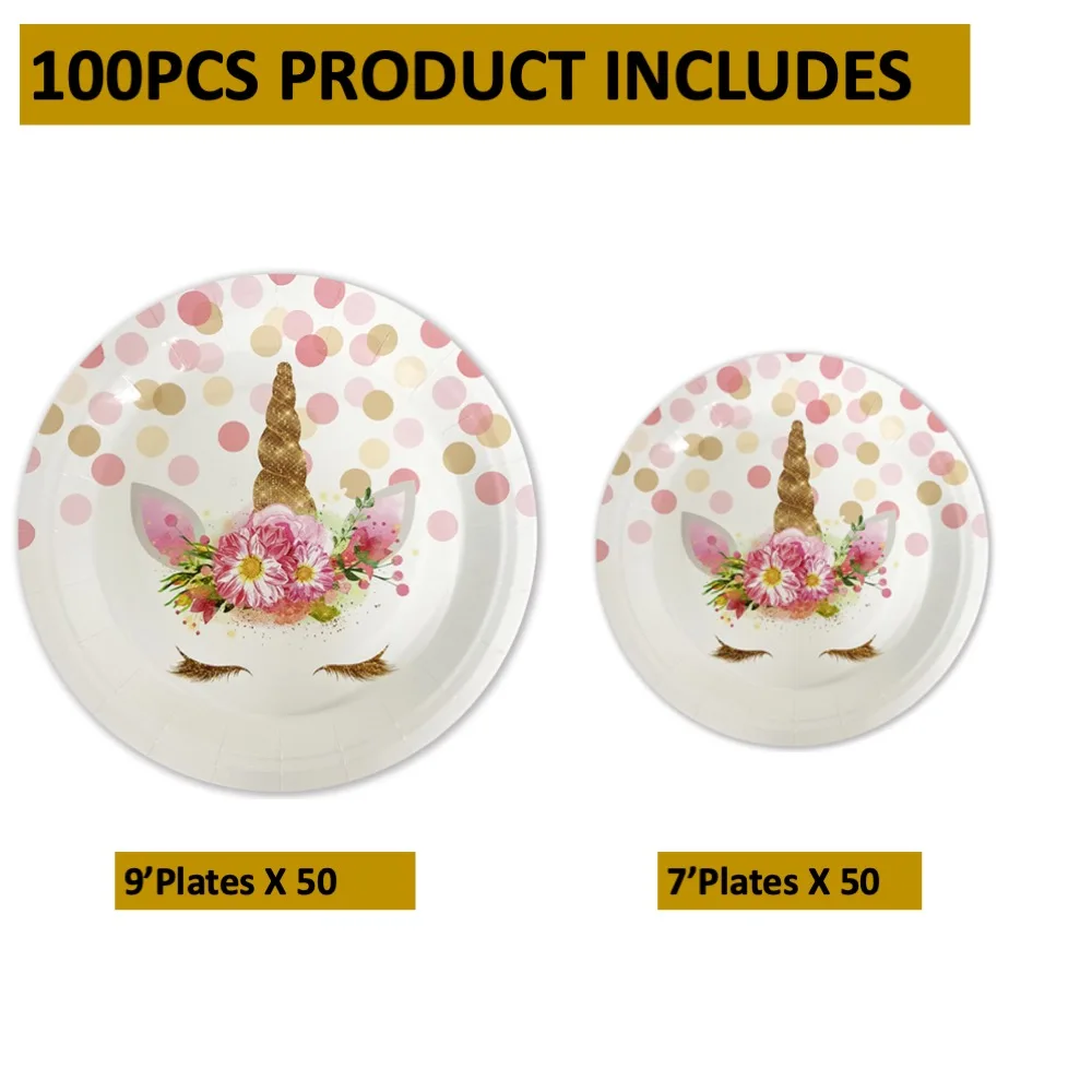 

Disposable Dinner Dessert Plates Sets Unicorn 100pcs For Anniversary Wedding House Warming Anniversary Children Collage Events