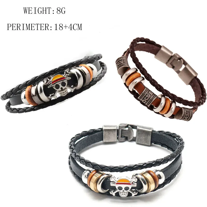 

Anime One Piece Peripheral Charm Bracelet Wooden Beads Multilayer Leather Bracelet Punk Black Wrap Frog Coin Purse Keychain