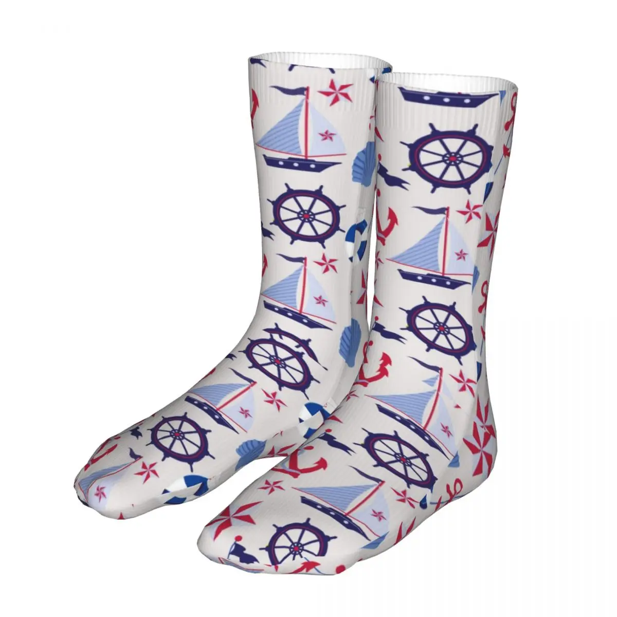

Compression Red Blue Nautical Pattern Woman Socks 2022 Female Sport Sock
