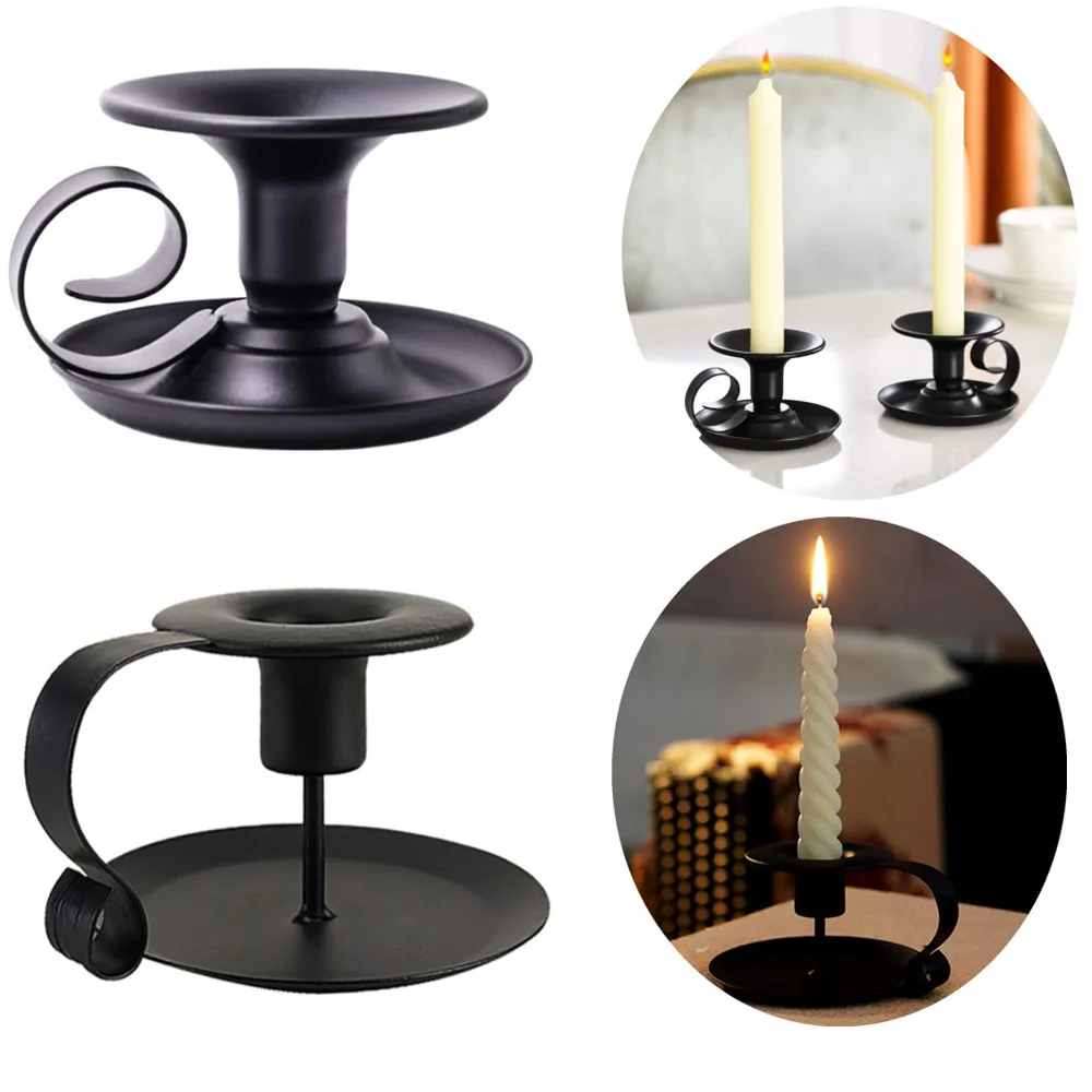 

2Pcs European Iron Round Candlestick Vintage Retro Taper Classic Candle Holder For Wedding Party Church Supplies Home Decoration