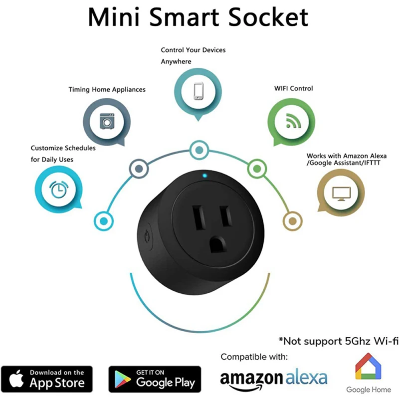 

Aubess 10A TUYA WiFi Smart Plug US Socket Remote Control Home Appliances Smart Living Works With Alexa Google Home
