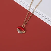 korean fashion golden alloy zircon red lips o chain necklace for women everyday party jewelry wearing girl gift wholesale