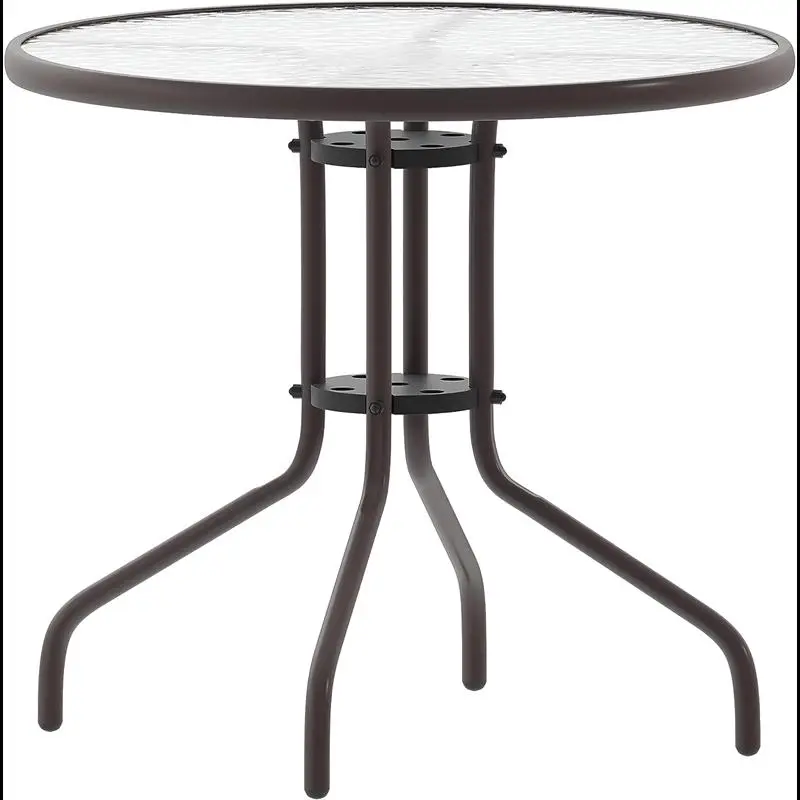 

Столы для патио, обеденные столы, металлический стол, 31,5 дюйма, Круглый, закаленное стекло, бронза