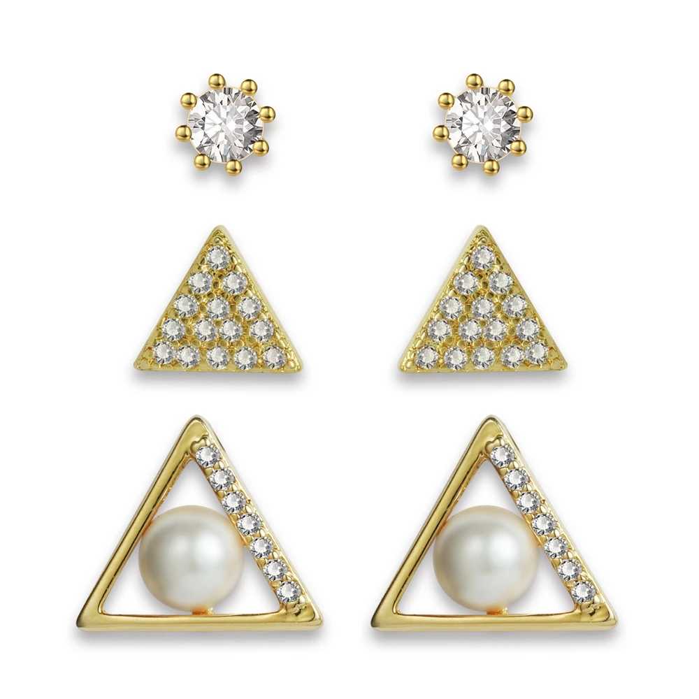 

Triangle Shape Women's Jewelry Set Simulated- Pearl Gold Stud Earrings Sets for Girls Heart Fashion Piercing Earrings