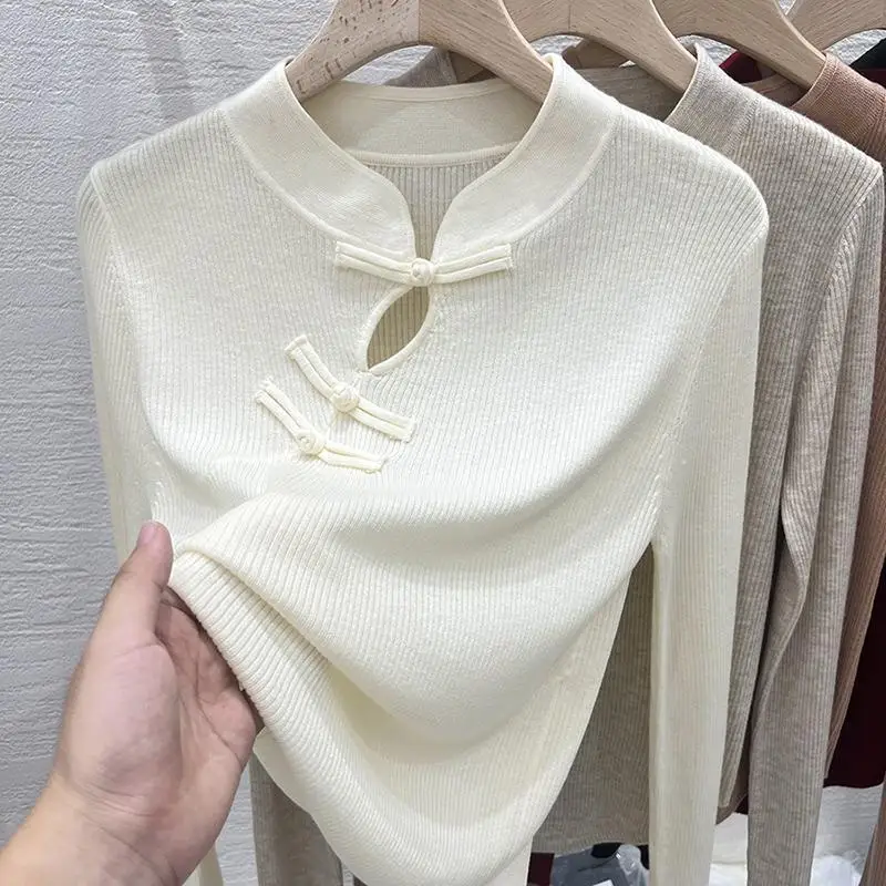 Женский трикотажный свитер красная водолазка с пряжкой в виде диска Вязаный топ