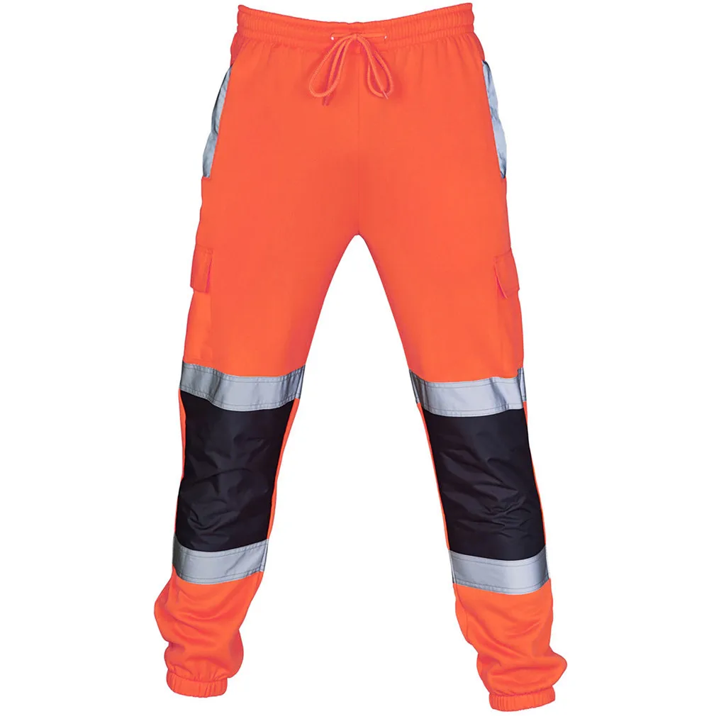 

Men's Pants Reflective Fleece Casual Trousers Pants Stripe Sanitation Uniform High Visibility Work Safety Trousers Bottoms