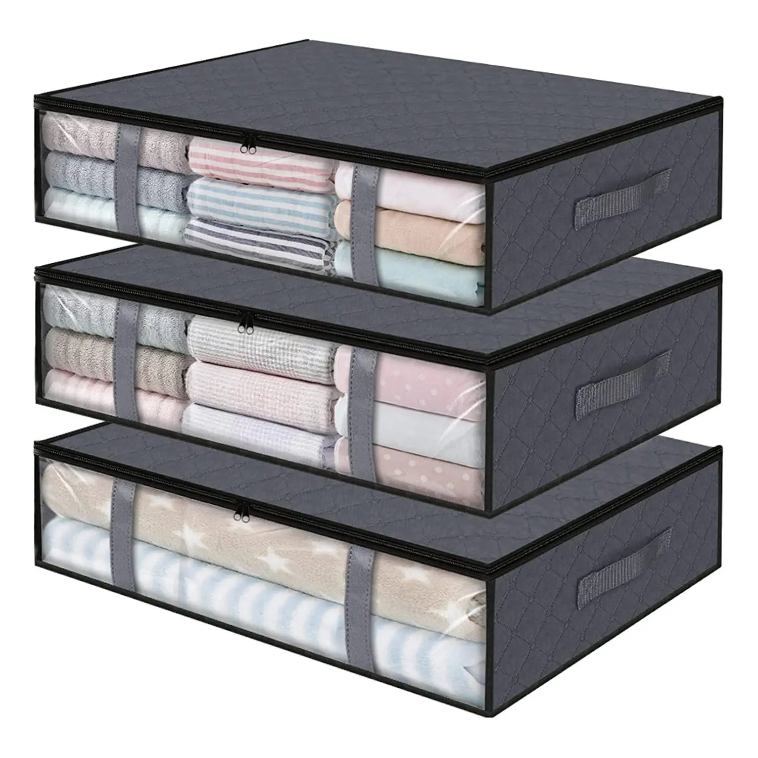 

3 Pack Storage Bins Clothes Storage Foldable Blanket Storage Bags Under Bed Storage Containers for Organizing Clothing