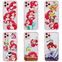 disney the little mermaid phone case for iphone 13 12 11 pro max mini xs 8 7 plus x se2020 xr light pink matte transparent cover