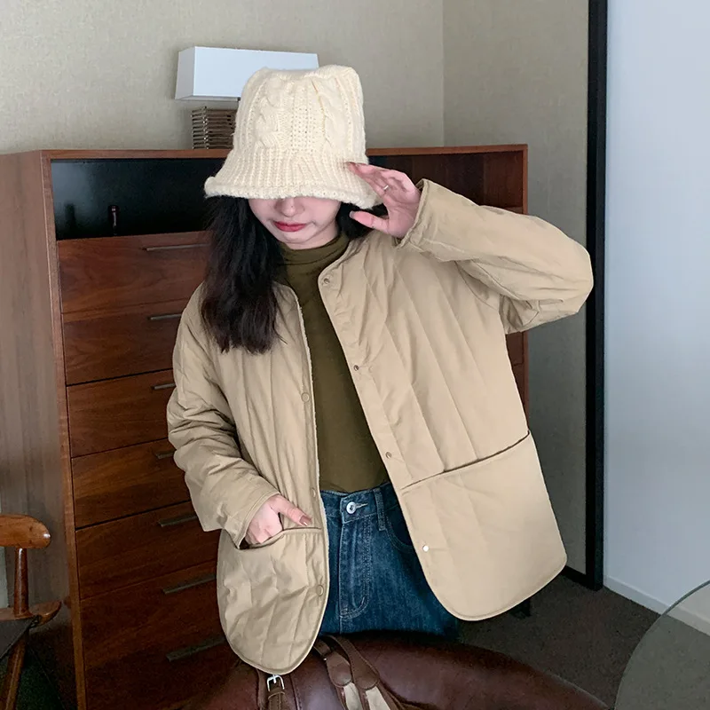 Literary and Artistic Leisure Has No Collar Thin Light Cotton Clothing Autumn Winter New Loose and Versatile Little Coat