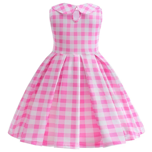 2023 Hot Movie Barbi Costume for Girls Cosplay Pink Plaid Dress Halloween Fancy Dress Up Carnival Party Kids Clothes 3-10 Yrs 4