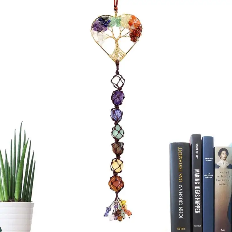 

Car Ornaments For Rear View Mirror 7 Chakras Stones Tree Of Life Pendant For Car Rearview Healing Crystal Dream Catchers