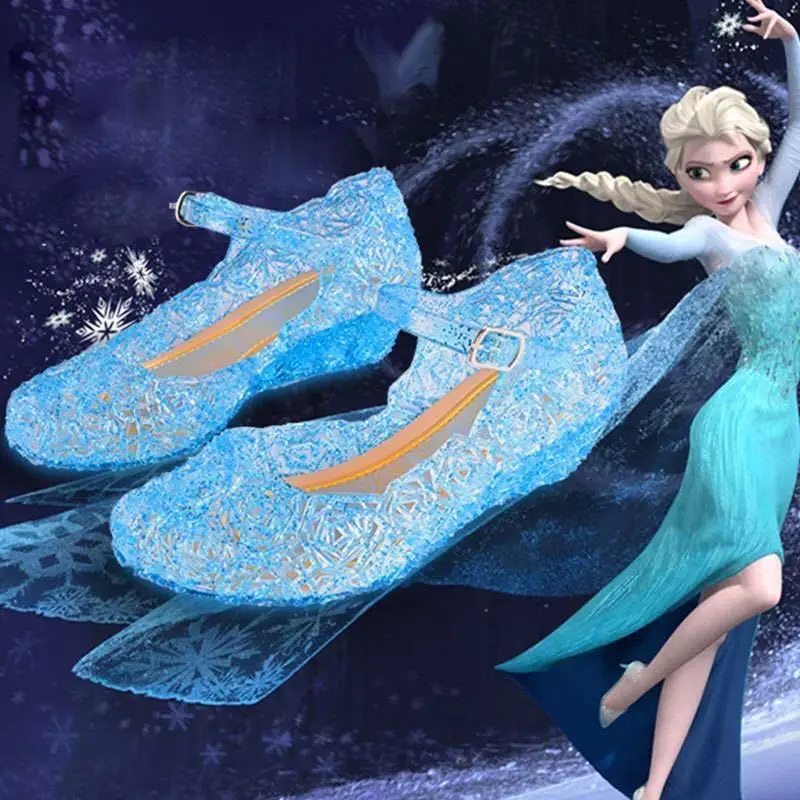 Disney Autumn And Summer Elsa Princess Sandals Frozen Crystal Children's Sandals Slippers Waterproof Wear-resistant Shoes Pvc