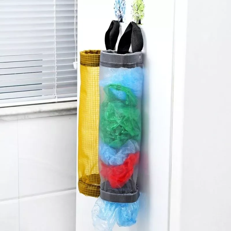 

2022New Home Grocery Bag Holder Wall Mount Plastic Bag Holder Dispenser Hanging Storage Trash Garbage Bag Kitchen Garbage Organi