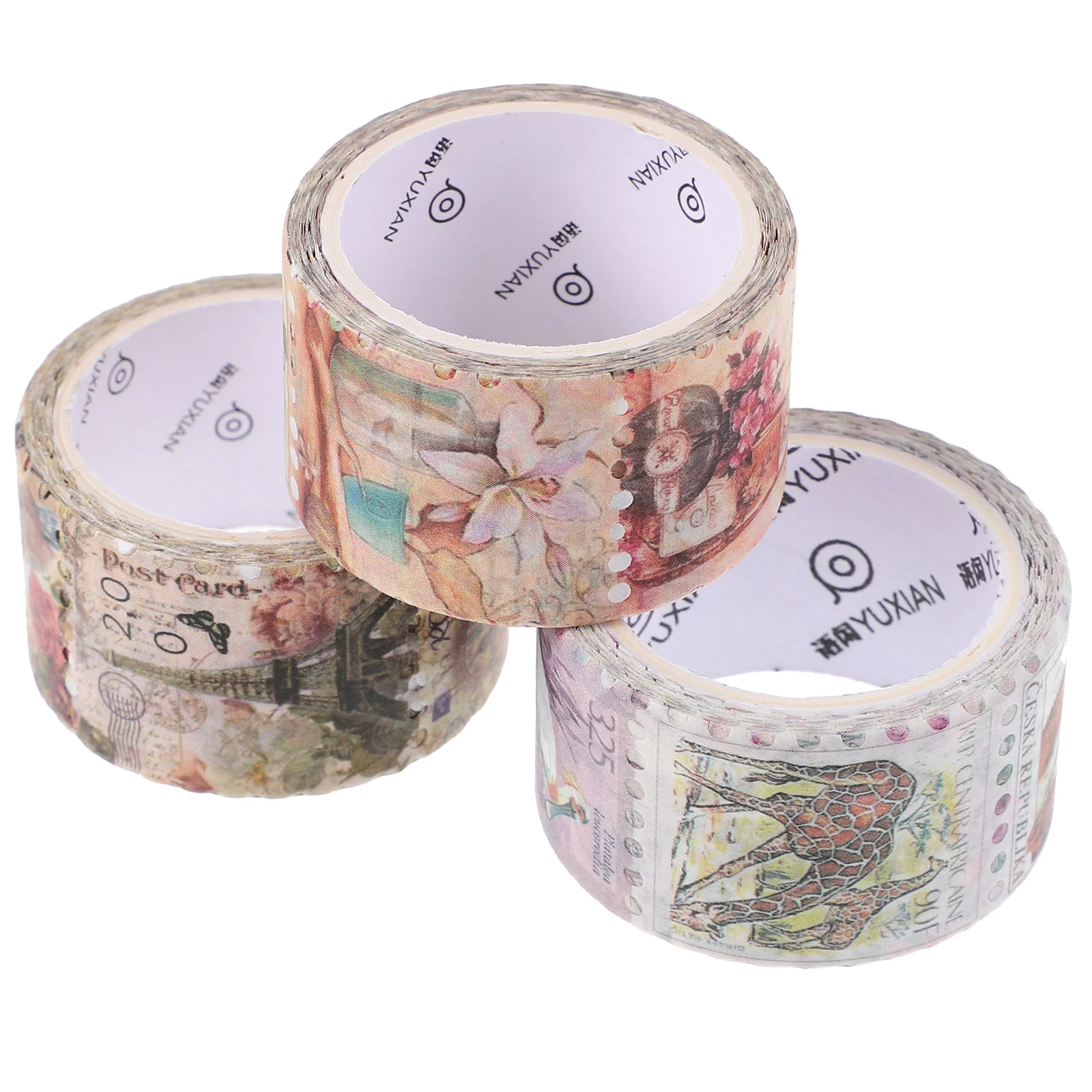 

3 Rolls Retro Decor Stamps Washi Tape DIY Stickers Vintage Adhesive Japanese Paper Lovers Gifts Tapes Travel Masking Decorative