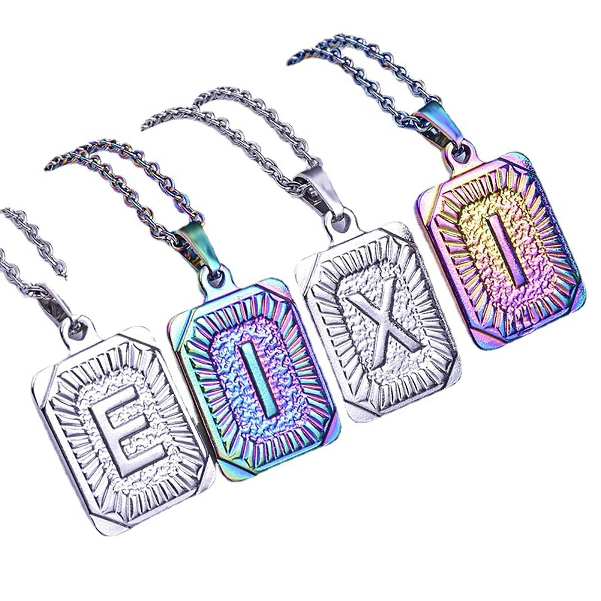 

2Pcs Stainless Steel Necklace 26 Letters of the Alphabet A-Z Golden Mirror Fine Polished Rectangular Pendant Necklace