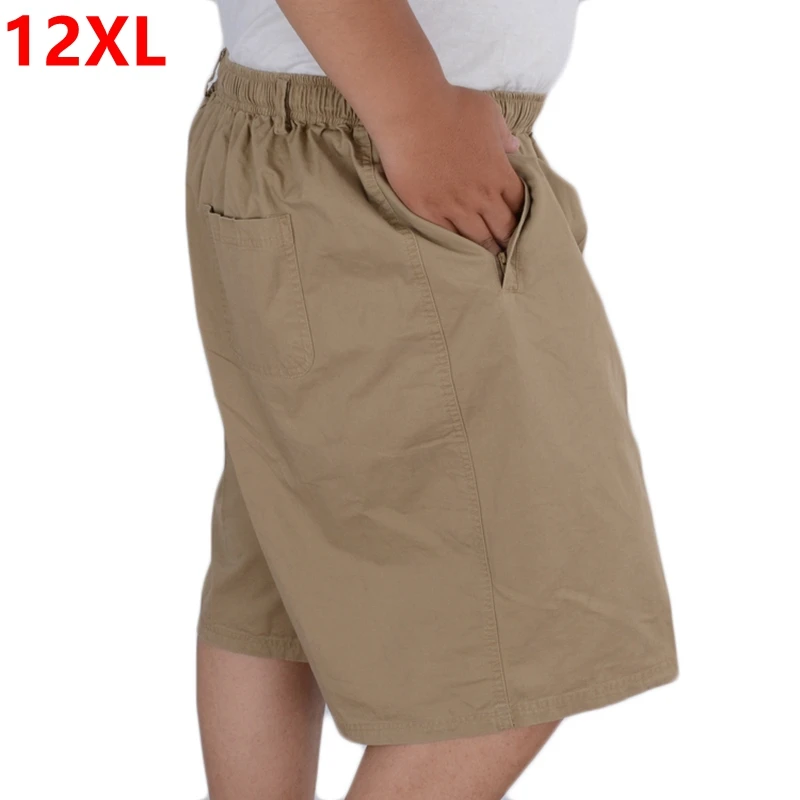 Men's summer plus size cotton shorts pocket with zipper knee length big yards casual shor high waist oversize 10XL 11XL 12XL