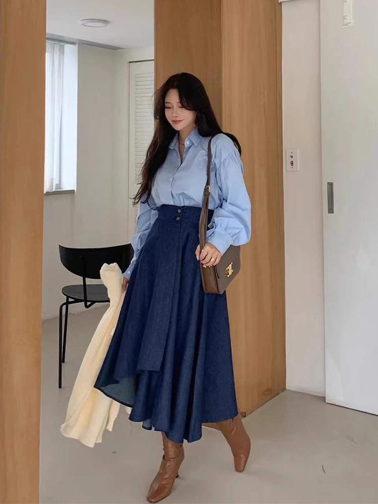 Корейская шикарная весна 2024 новые нежные рубашки с рукавами-фонариками