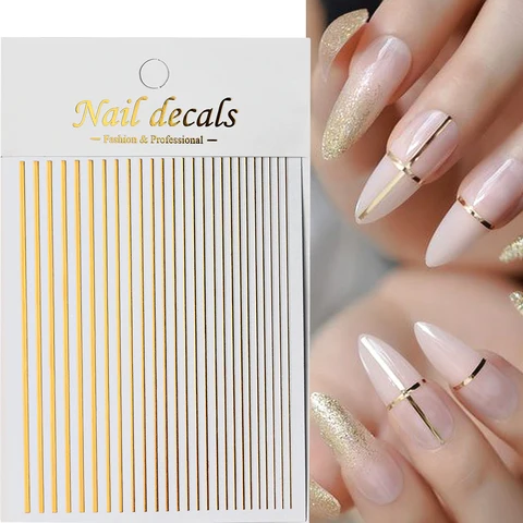 MAFANAILS наклейки для ногтей полоски золотые серебряные