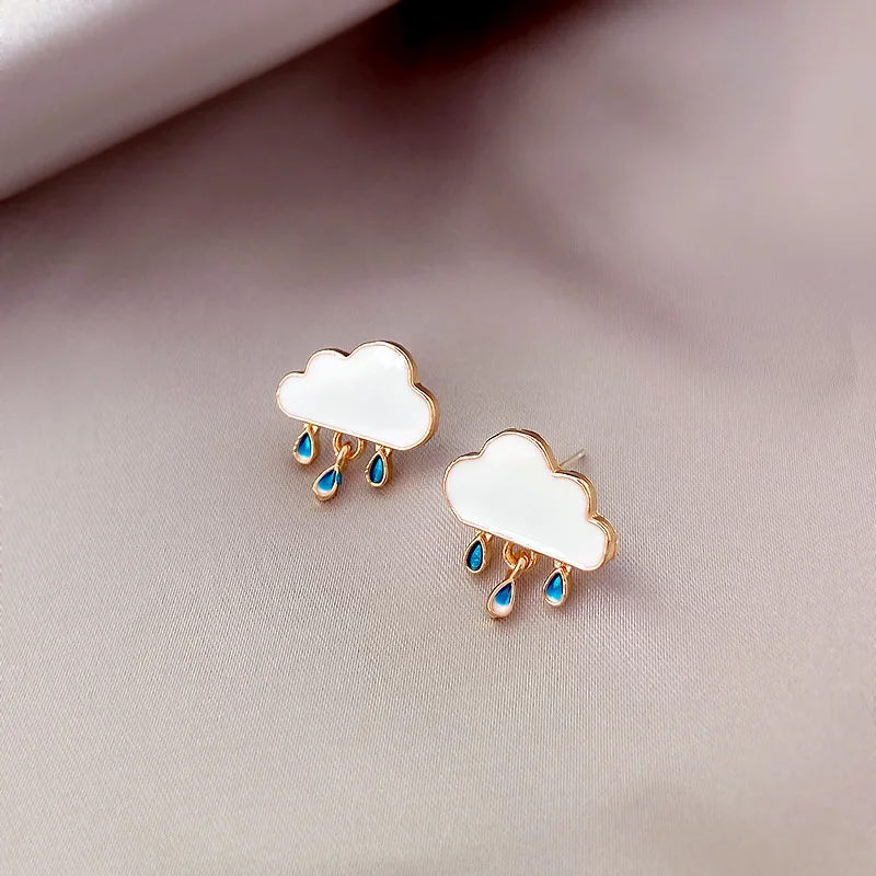 

Minar Korean Sweet White Enamel Cloud Stud Earrings for Women 2021 Cute Water Drop Statement Earrings Wedding Party Jewelry