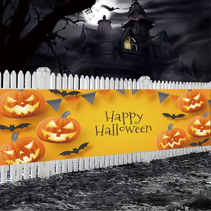 Баннер на Хэллоуин с тыквой Счастливого Хэллоуина фон двор наружный висящий