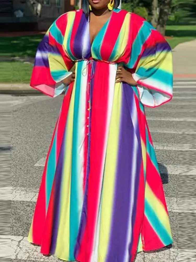 VONDA Plus Size Striped Maxi Dress 2022 