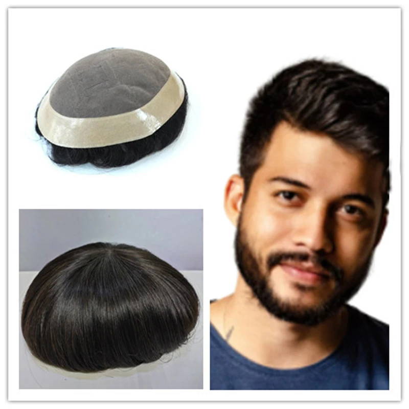 Human Hair For Men Toupee Mono Base With Natural Hairline Replacement System6*8 7*9inch with Tapes Clip Ins Mono Base+PU Around