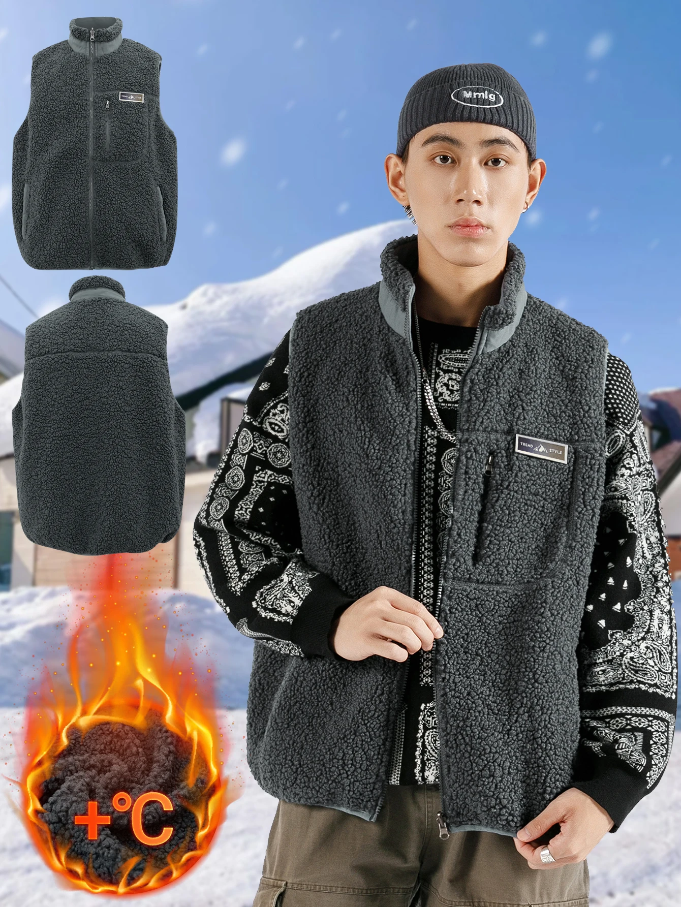 Мужской флисовый жилет из шерпа большого размера куртка без рукавов с реверсом