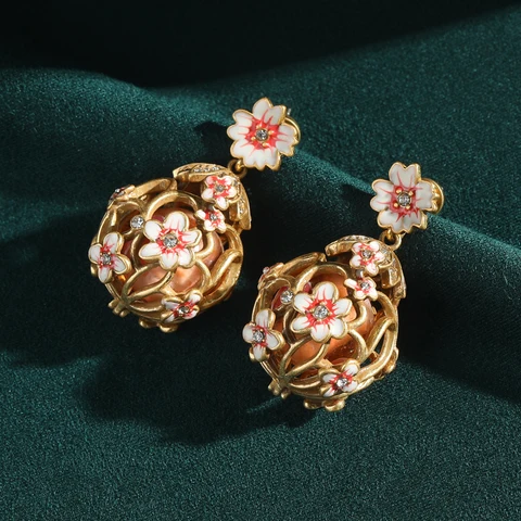 Винтажные серьги-капельки STALAIT с камелией из меди