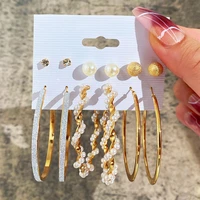 fashion gold color earrings set female pearl hoop earrings for women oversize metal circle punk earrings tassel jewelry