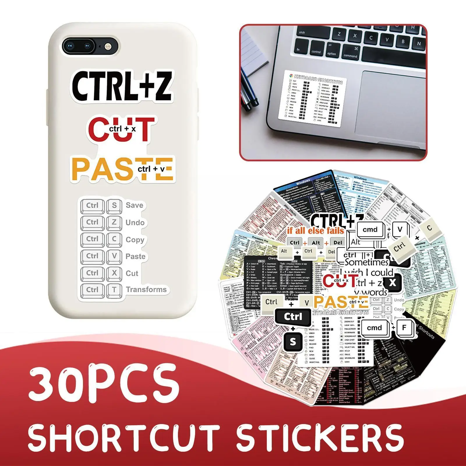 

30pcs/set Word/excel (for )/ Quick Reference Keyboard Guide Shortcut Sticker Fit For Laptop O J2k1