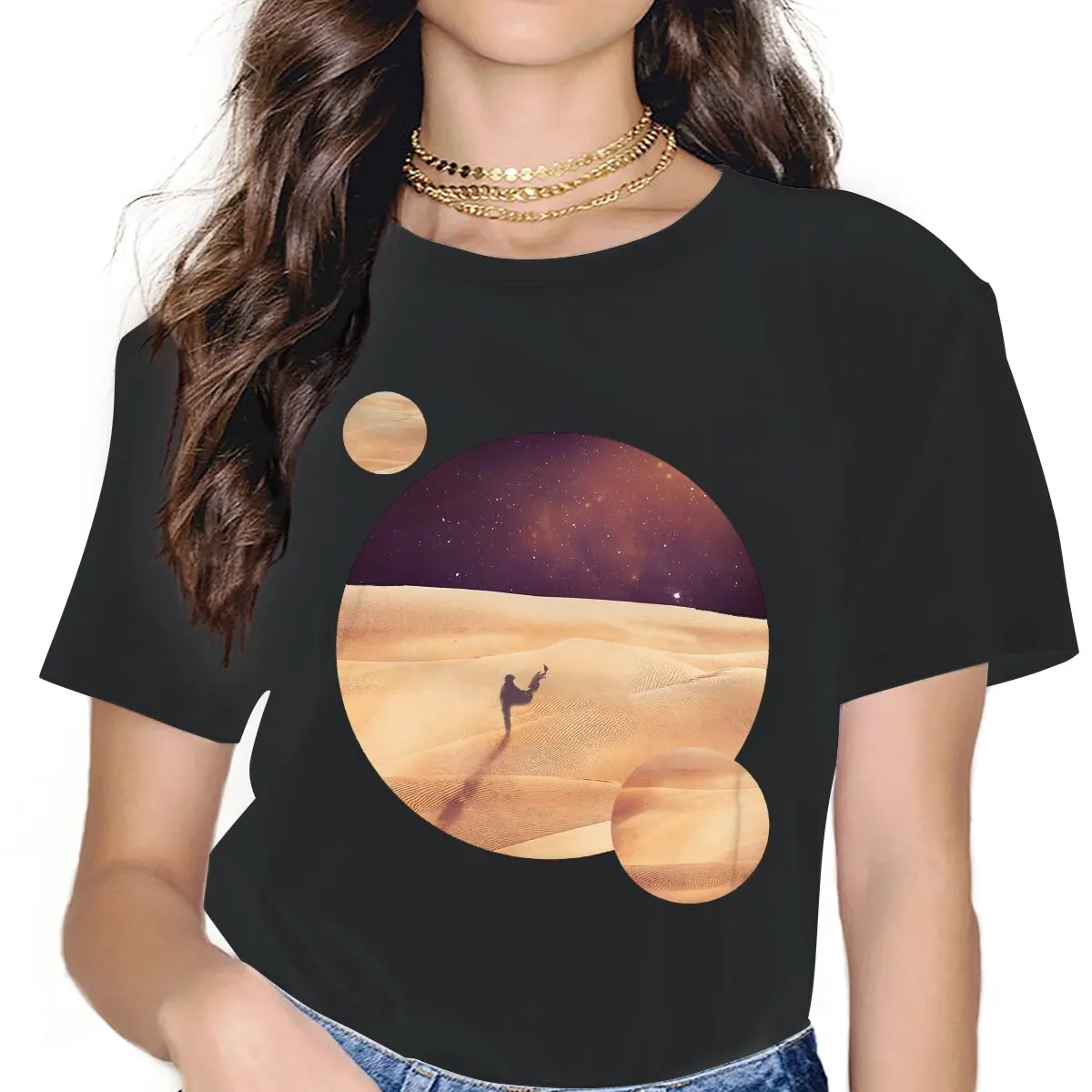 

Женская одежда Arrakis Essential, женские футболки с изображением песни и научной фантастики, винтажные свободные топы в стиле гранж, футболки для девочек