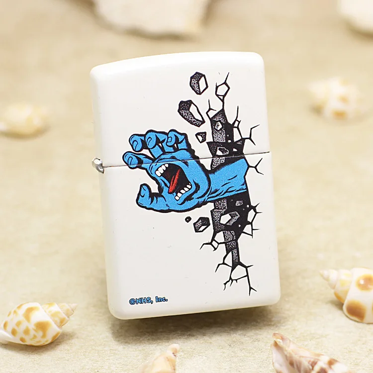 Genuine Zippo oil lighter White matt paint Violent hands windproof  cigarette Kerosene lighters Gift anti-counterfeiting code