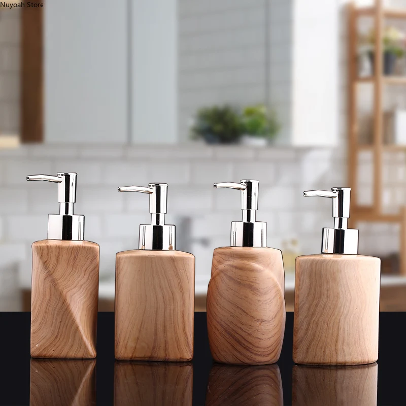 

Ceramic Lotion Bottle Creative Wood Grain Pressing Hand Sanitizer Dispensing Bottle Household Bathroom Decoration Accessories