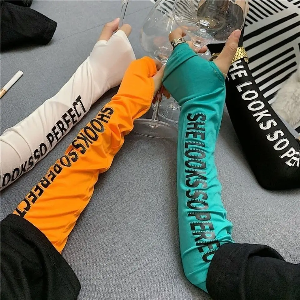

Sun Protection Hand Sleeve Arm Guards Gloves Women'S Thin Ice Silk Sleeve Men'S Ice Sleeves Ins Orange Letters Summer Internet C