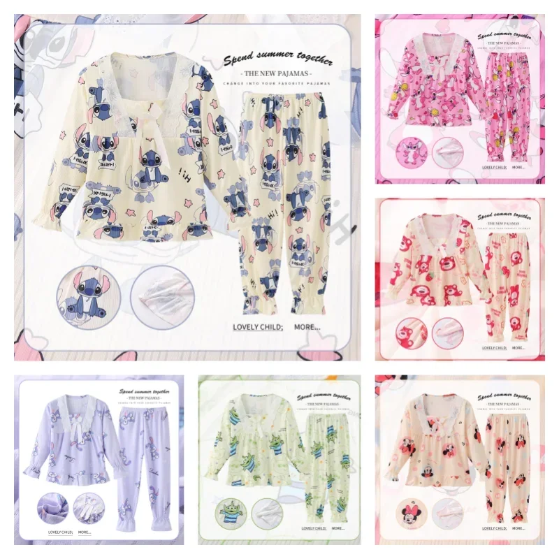 

Spring Autumn Girls Pajamas Sets Stitch Mickey Teenager Sleepwear Kids Pyjamas Child Sleepwear Christmas Homewear Loungewear