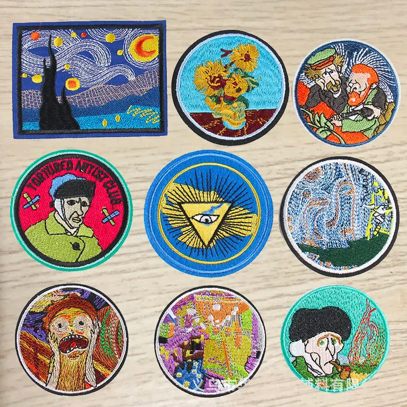 

Iron on Patch Van Gogh Star Patches Embroidery Ironing Clothes Applique Personality Patch Clothes Stripe Patches Badges Set