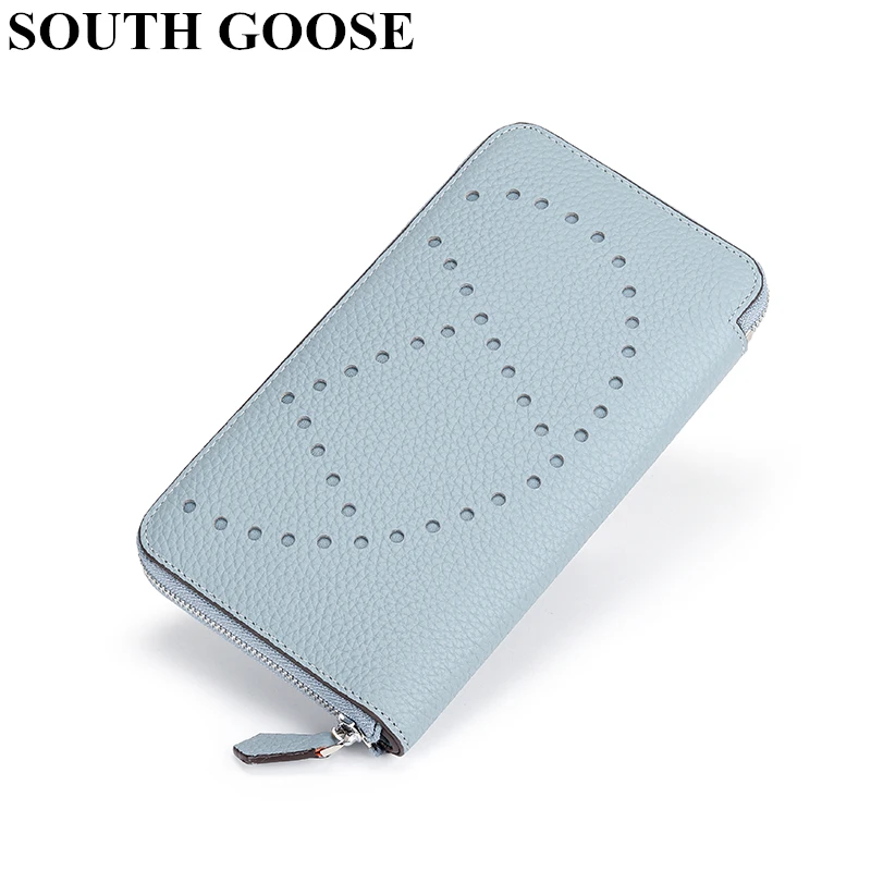 

Fashion Genuine Leather Women Wallets Luxury Hollow Out Long Clutch Purse Female Large Capacity Card Holder Cowhide Phone Bag