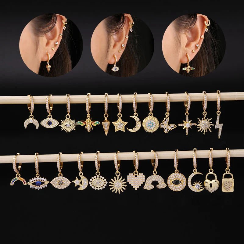 

Copper Single Womens Earrings Irregular Shape Pierced Earrings Devils Eye Stars Moon Vintage National Style Jewelry Wholesale