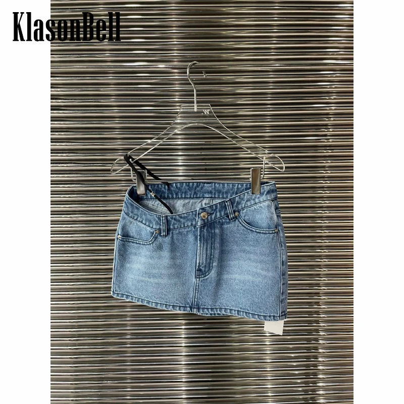 10.14 KlasonBell Fashion Letter Rhinestone Suspender Irregular Sexy Denim Shorts Skirt Women