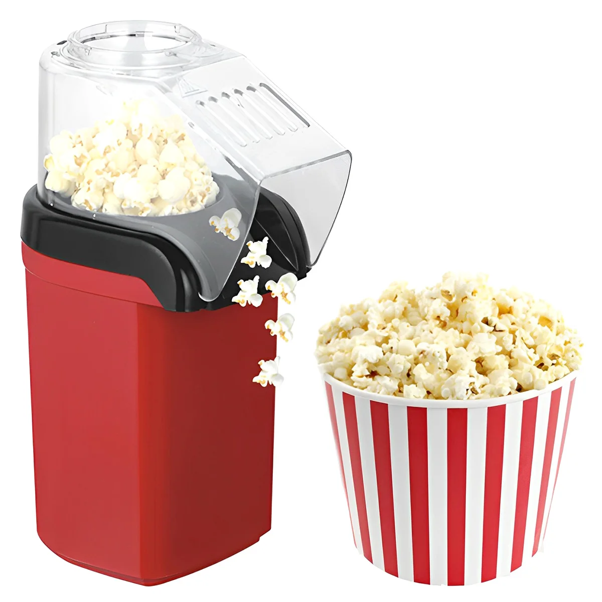 

Hot Air Popcorn Popper with Measuring Cup Top Lid Reusable 1200W Popcorn Maker 2 Minute Fast Popcorn Popper Machine High