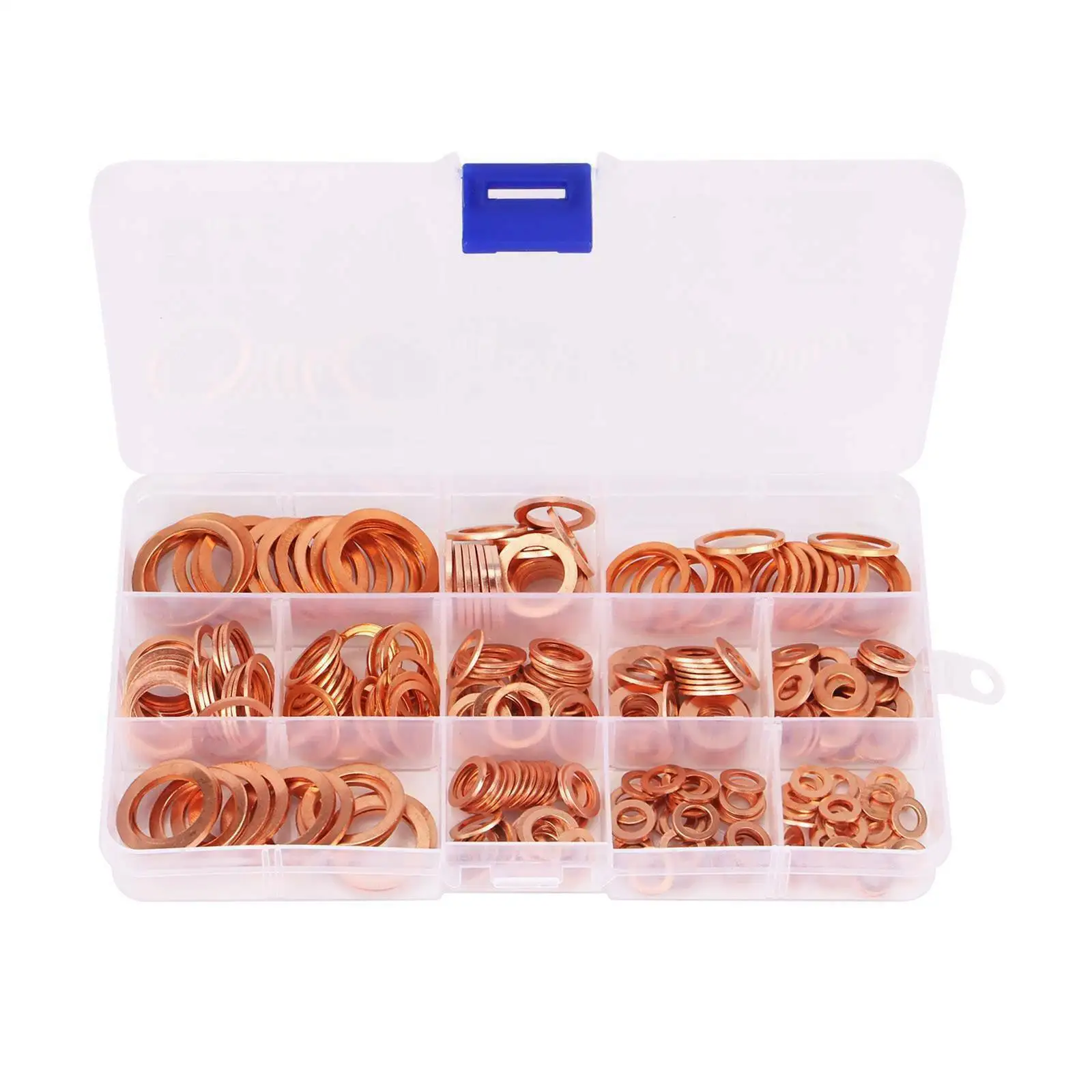 300Pcs Assorted Solid Copper Car Engine Washers Crush Seal Flat Ring Gasket Set for car, bearings, pumps, doors and windows