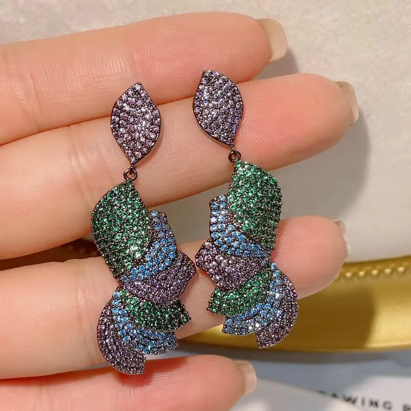 

Билиантовые модные роскошные серьги-подвески с листьями для женщин