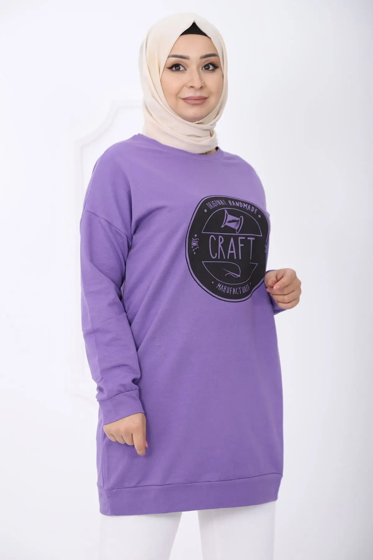 

Women Purple Neck Printed Tunic Women Muslim Tunic 2021 Fashion