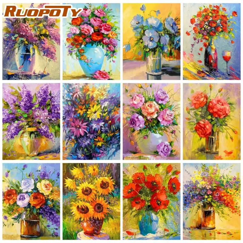 

RUOPOTY Interior Painting By Number Flower Vase Original Gift Painting By Number Paitning Modern Home Decor